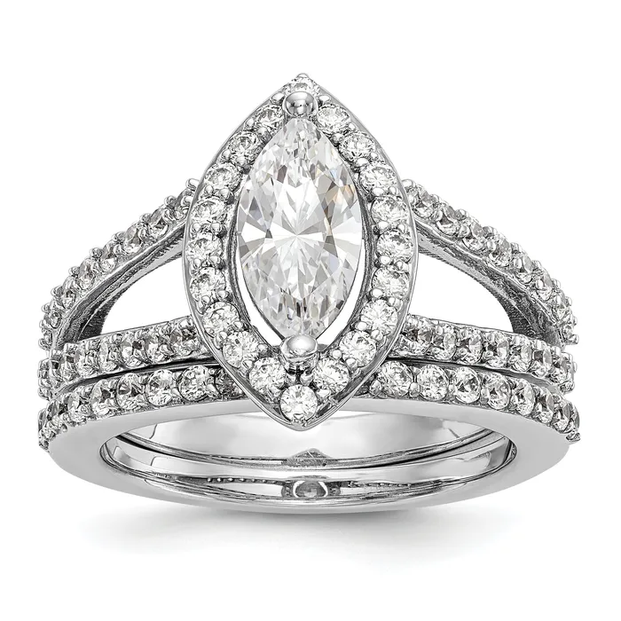 14K White Gold Diamond Marquise CZ Halo Engagement Ring Goldiacom Rings