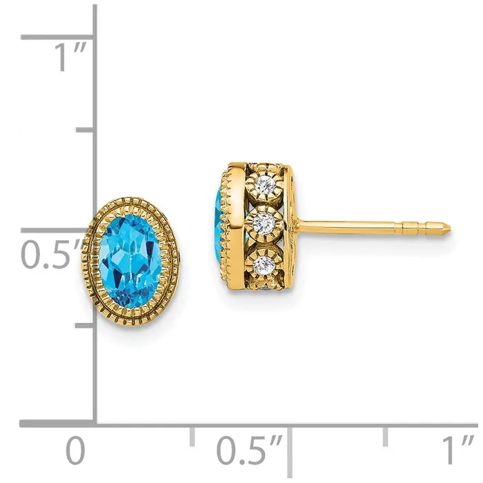 Goldia Earrings Solid 14k Yellow Gold Oval Simulated Blue Topaz and CZ Earrings Goldia Earrings Solid 14k Yellow Gold Oval Simulated Blue Topaz and CZ Earrings