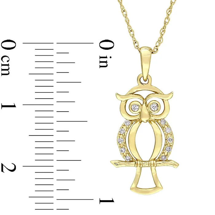 Goldia Necklaces Natural Diamond Accent Owl Pendant in 10K Yellow Gold 17