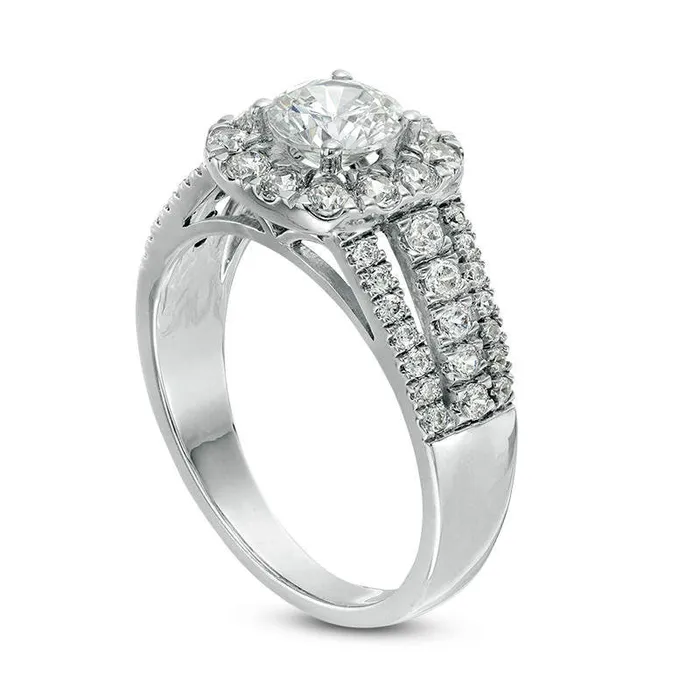 Goldia Rings 15 CT TW Natural Diamond Cushion Frame MultiRow Engagement Ring in Solid 14K White Gold Goldia Rings 15 CT TW Natural Diamond Cushion Frame MultiRow Engagement Ring in Solid 14K White Gold