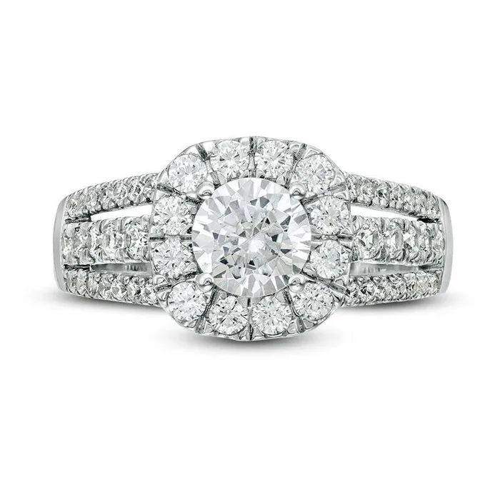 Goldia Rings 15 CT TW Natural Diamond Cushion Frame MultiRow Engagement Ring in Solid 14K White Gold Goldia Rings 15 CT TW Natural Diamond Cushion Frame MultiRow Engagement Ring in Solid 14K White Gold