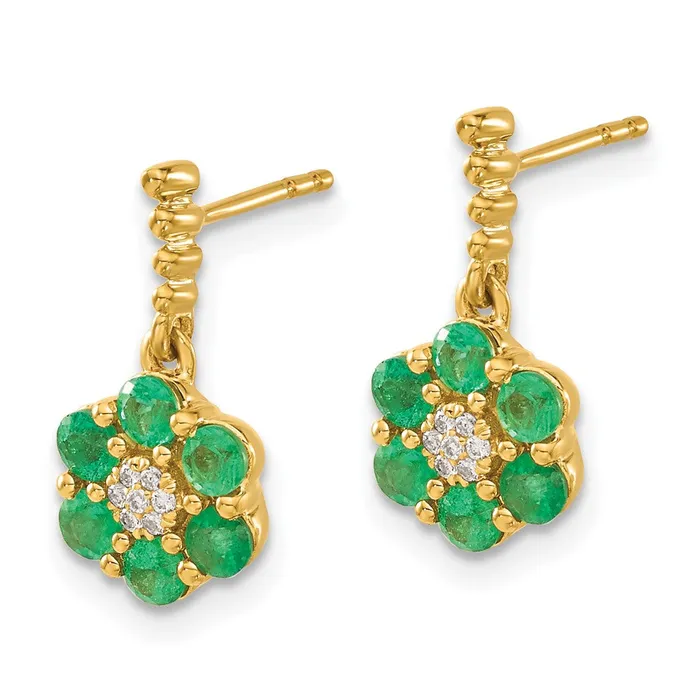 Goldia Solid 14k Yellow Gold Simulated Emerald and CZ Earrings Earrings