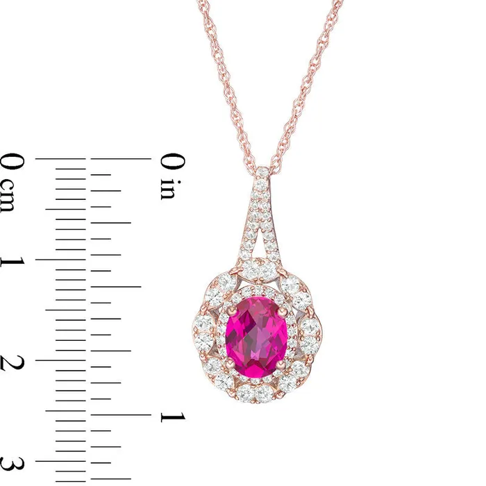 Oval LabCreated Ruby and White Sapphire Double Frame Pendant in Sterling Silver with 14K Rose Gold Plate Goldia Necklaces Oval LabCreated Ruby and White Sapphire Double Frame Pendant in Sterling Silver with 14K Rose Gold Plate Goldia Necklaces