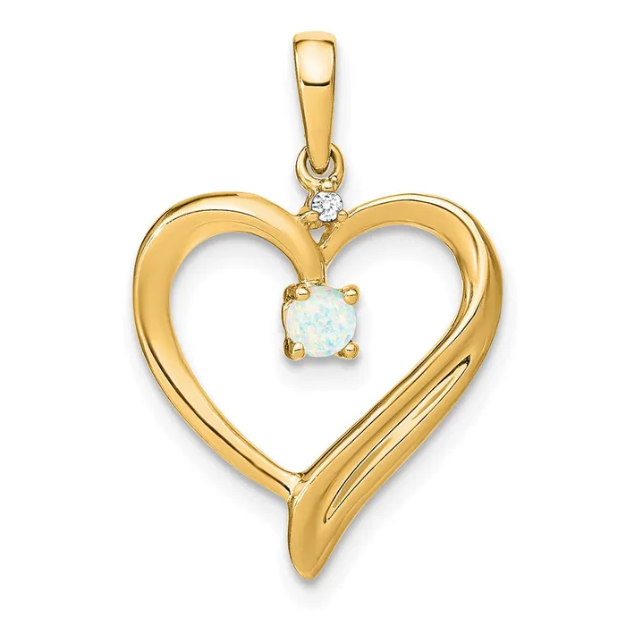 14k Created Opal and Diamond Heart Pendant TreasureFineJewelers Necklaces 14k Created Opal and Diamond Heart Pendant TreasureFineJewelers Necklaces
