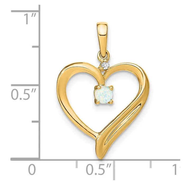 14k Created Opal and Diamond Heart Pendant TreasureFineJewelers Necklaces