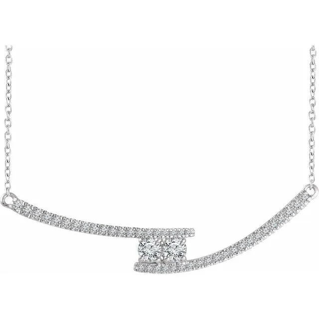 14K White 38 CTW Diamond TwoStone Bar 1618 Necklace TreasureFineJewelers Necklaces 14K White 38 CTW Diamond TwoStone Bar 1618 Necklace TreasureFineJewelers Necklaces