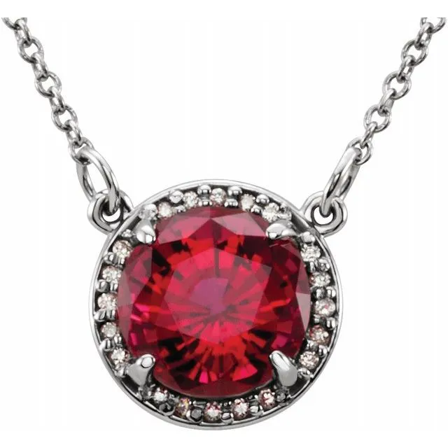 14K White 8 mm Round LabCreated Ruby 05 CTW Diamond 16 Necklace TreasureFineJewelers Necklaces 14K White 8 mm Round LabCreated Ruby 05 CTW Diamond 16 Necklace TreasureFineJewelers Necklaces