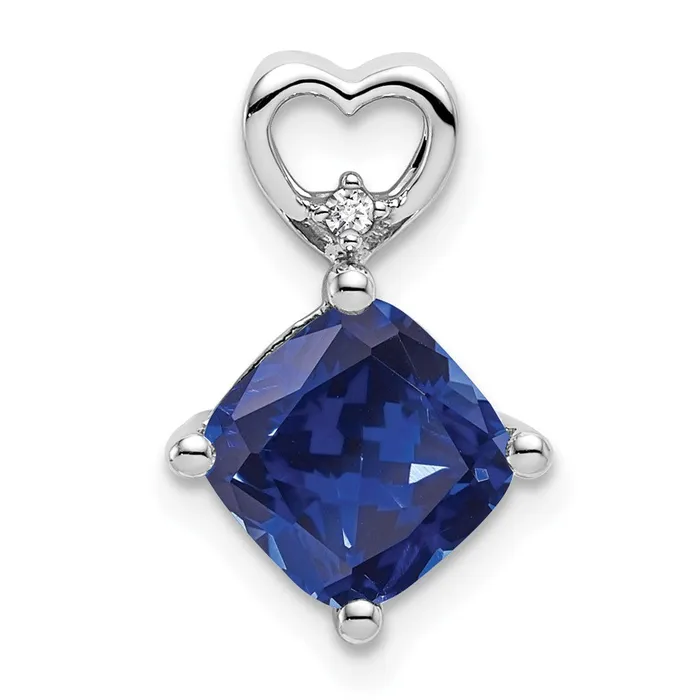 14k White Gold Created Sapphire and Diamond Heart Chain Slide TreasureFineJewelers Necklaces 14k White Gold Created Sapphire and Diamond Heart Chain Slide TreasureFineJewelers Necklaces