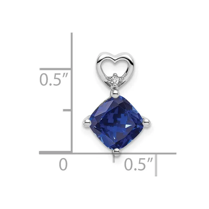 14k White Gold Created Sapphire and Diamond Heart Chain Slide TreasureFineJewelers Necklaces