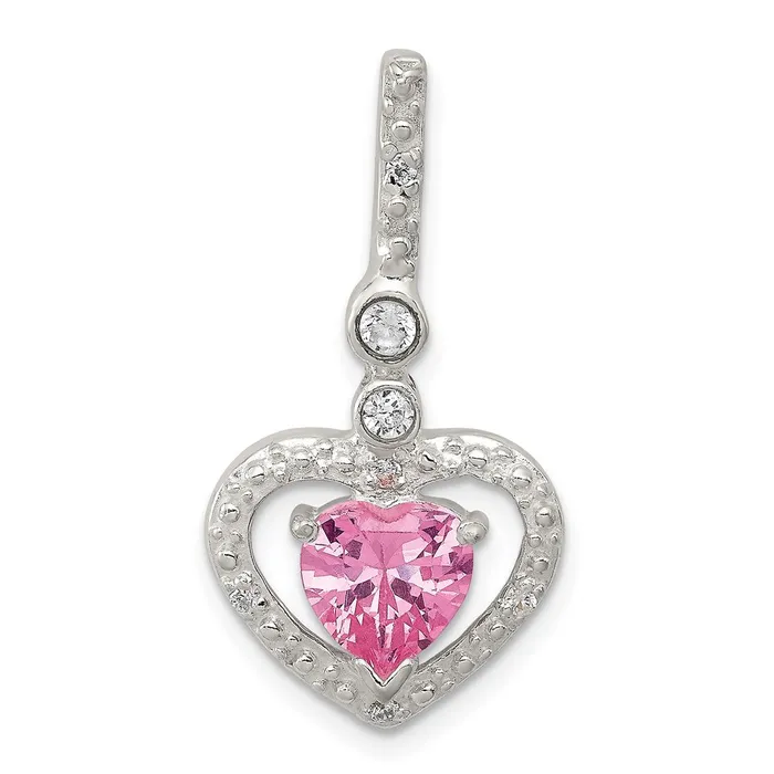 Necklaces TreasureFineJewelers Sterling Silver Polished Clear CZ and Pink CZ Heart Slide Pendant Necklaces TreasureFineJewelers Sterling Silver Polished Clear CZ and Pink CZ Heart Slide Pendant