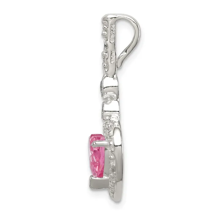 Necklaces TreasureFineJewelers Sterling Silver Polished Clear CZ and Pink CZ Heart Slide Pendant