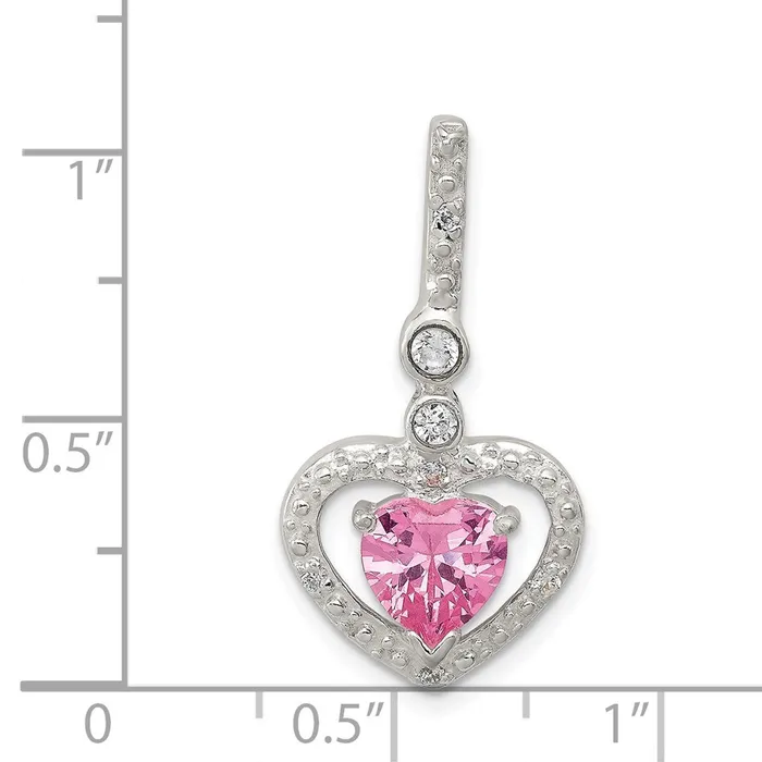 Necklaces TreasureFineJewelers Sterling Silver Polished Clear CZ and Pink CZ Heart Slide Pendant