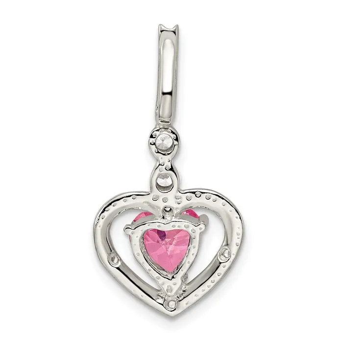 Necklaces TreasureFineJewelers Sterling Silver Polished Clear CZ and Pink CZ Heart Slide Pendant
