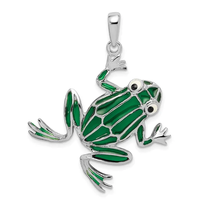Necklaces TreasureFineJewelers Sterling Silver Polished Enameled Green Frog Pendant Necklaces TreasureFineJewelers Sterling Silver Polished Enameled Green Frog Pendant