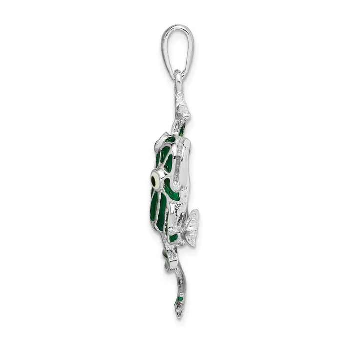 Necklaces TreasureFineJewelers Sterling Silver Polished Enameled Green Frog Pendant