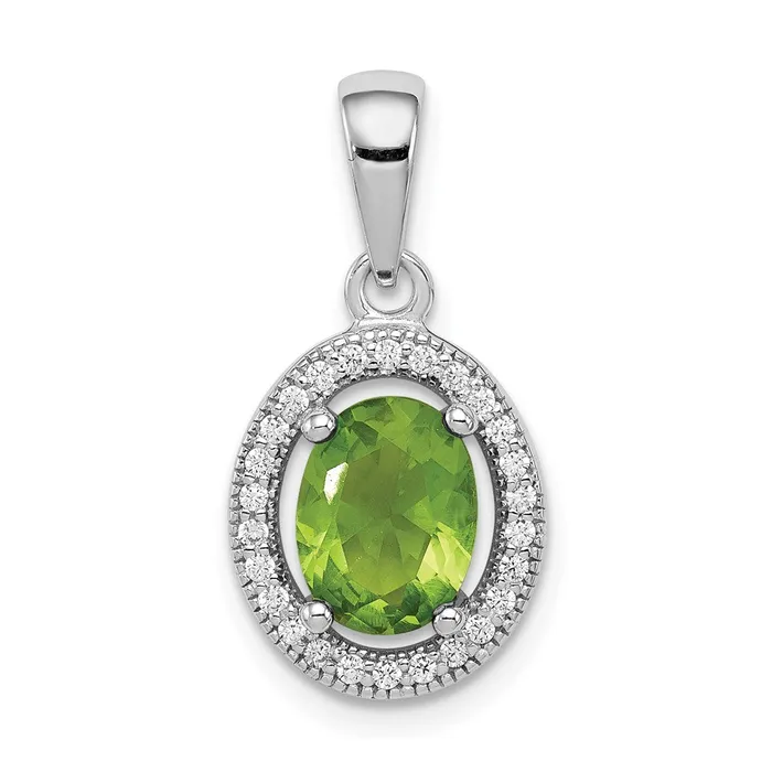 Necklaces TreasureFineJewelers Sterling Silver Rhodplated Light Green and White CZ Oval Pendant Necklaces TreasureFineJewelers Sterling Silver Rhodplated Light Green and White CZ Oval Pendant