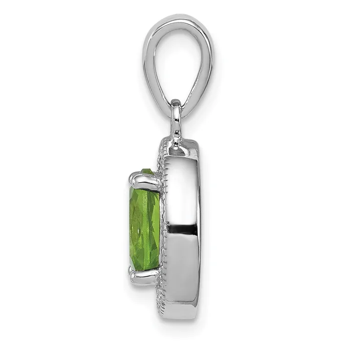 Necklaces TreasureFineJewelers Sterling Silver Rhodplated Light Green and White CZ Oval Pendant