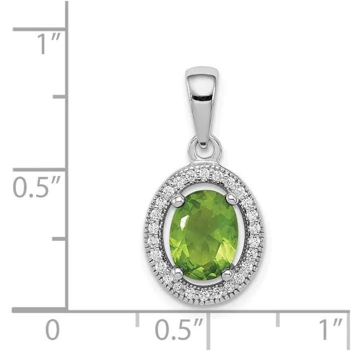 Necklaces TreasureFineJewelers Sterling Silver Rhodplated Light Green and White CZ Oval Pendant