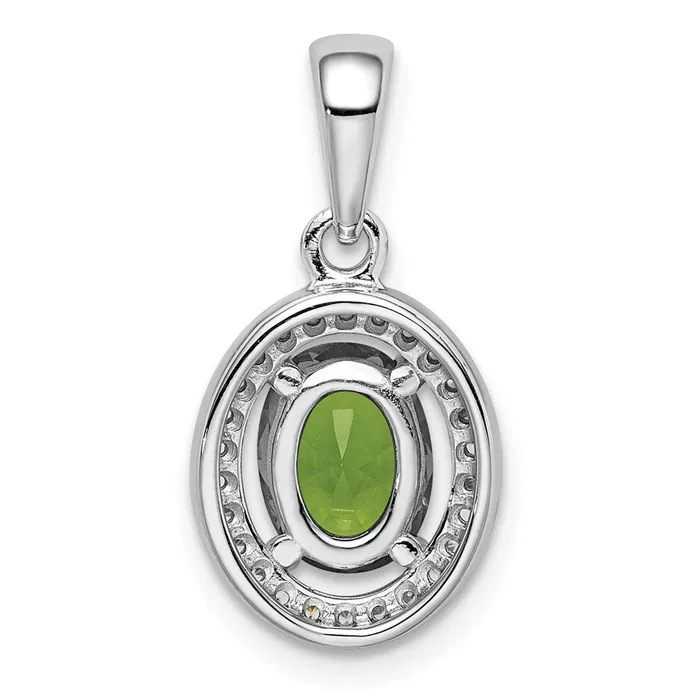 Necklaces TreasureFineJewelers Sterling Silver Rhodplated Light Green and White CZ Oval Pendant