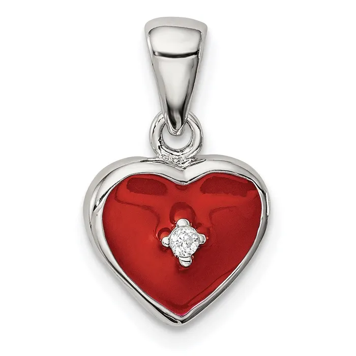 Sterling Silver Rhodium Plated Red Enamel with CZ Heart Pendant TreasureFineJewelers Necklaces Sterling Silver Rhodium Plated Red Enamel with CZ Heart Pendant TreasureFineJewelers Necklaces