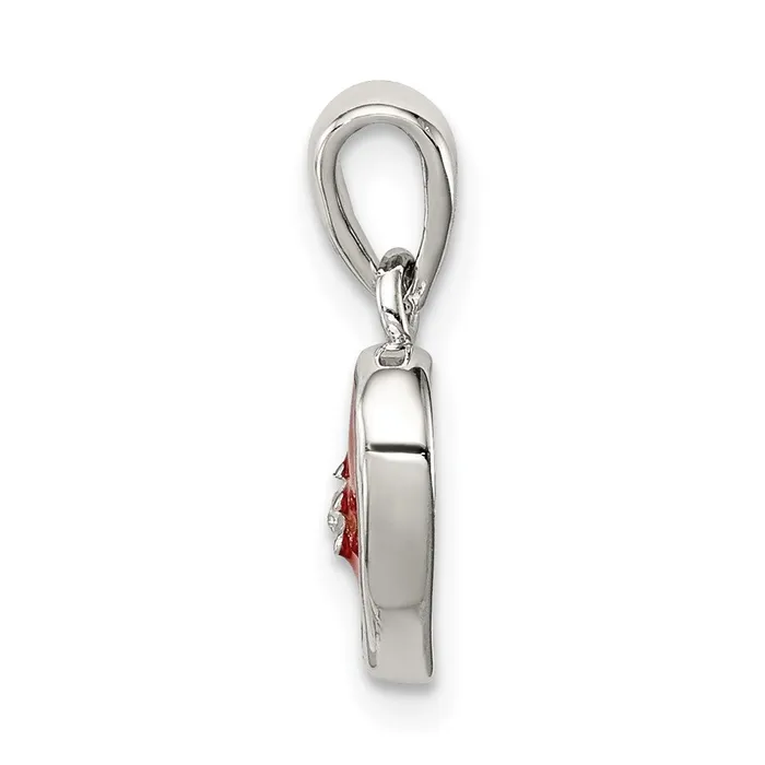 Sterling Silver Rhodium Plated Red Enamel with CZ Heart Pendant TreasureFineJewelers Necklaces