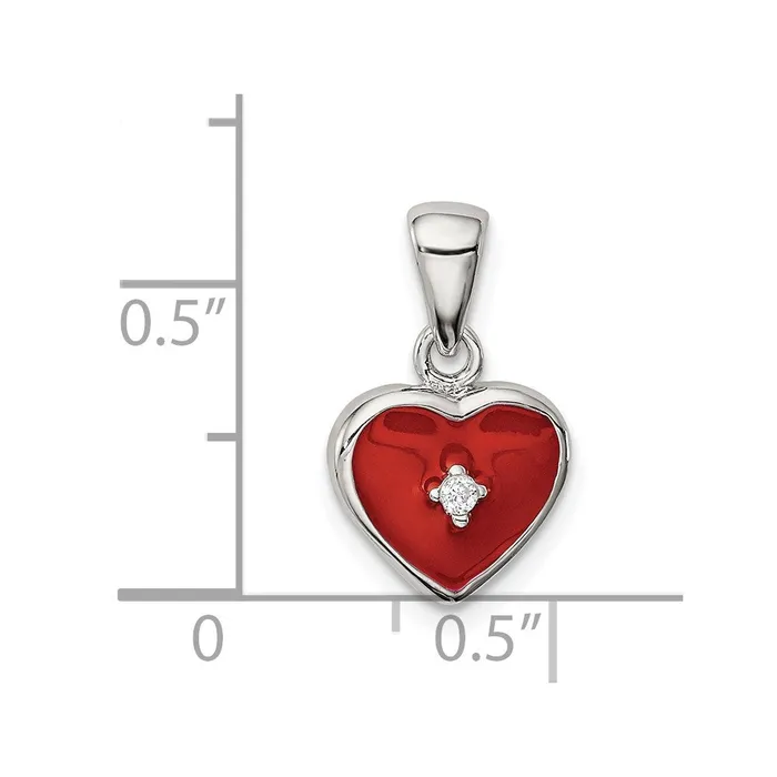 Sterling Silver Rhodium Plated Red Enamel with CZ Heart Pendant TreasureFineJewelers Necklaces