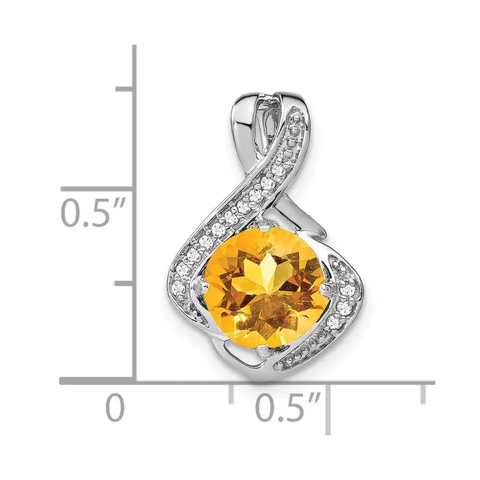 TreasureFineJewelers Necklaces 14k White Gold Citrine and Diamond Pendant