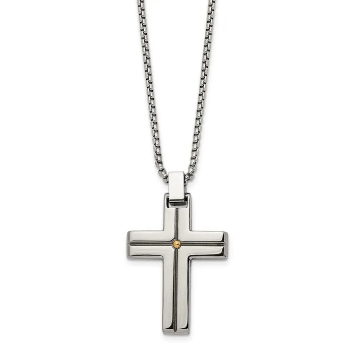 TreasureFineJewelers Necklaces Stainless Steel Polished Yellow IPplated Cross 195in Necklace TreasureFineJewelers Necklaces Stainless Steel Polished Yellow IPplated Cross 195in Necklace
