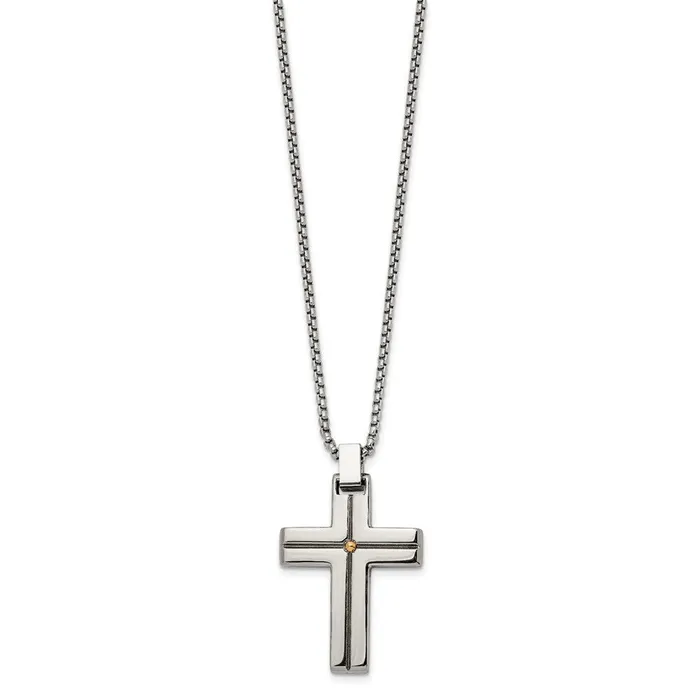 TreasureFineJewelers Necklaces Stainless Steel Polished Yellow IPplated Cross 195in Necklace