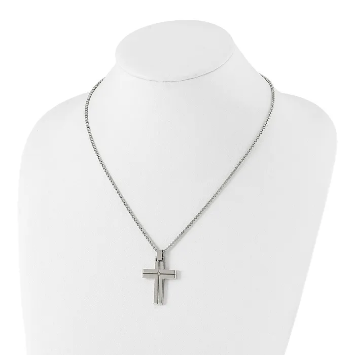 TreasureFineJewelers Necklaces Stainless Steel Polished Yellow IPplated Cross 195in Necklace