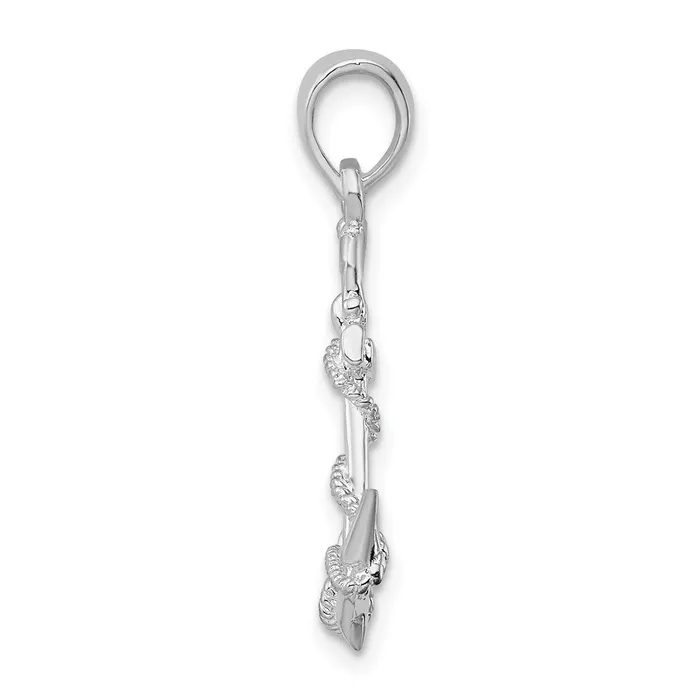 TreasureFineJewelers Necklaces Sterling Silver 3D Anchor wRope and Shackle Pendant