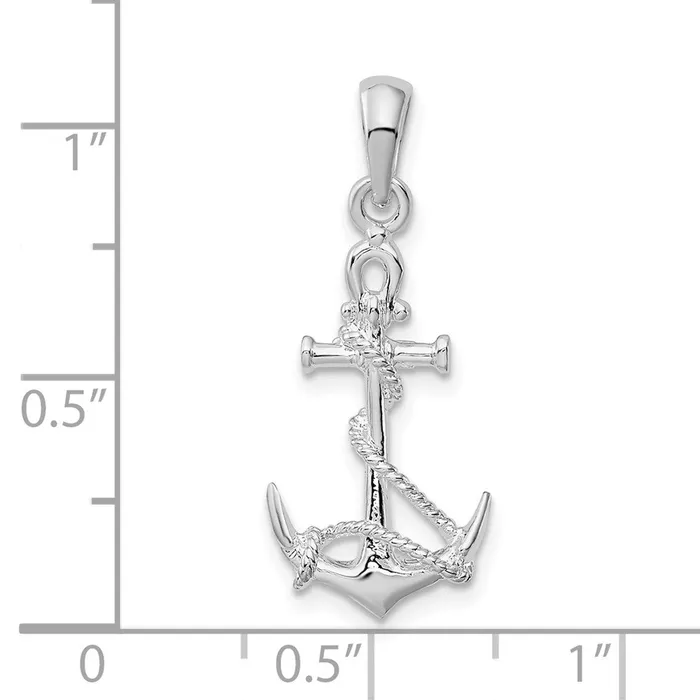 TreasureFineJewelers Necklaces Sterling Silver 3D Anchor wRope and Shackle Pendant