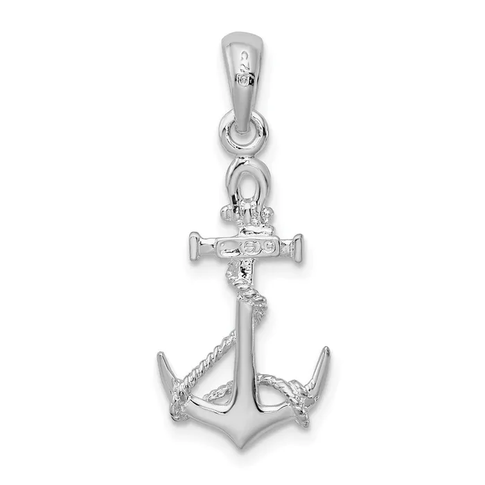 TreasureFineJewelers Necklaces Sterling Silver 3D Anchor wRope and Shackle Pendant