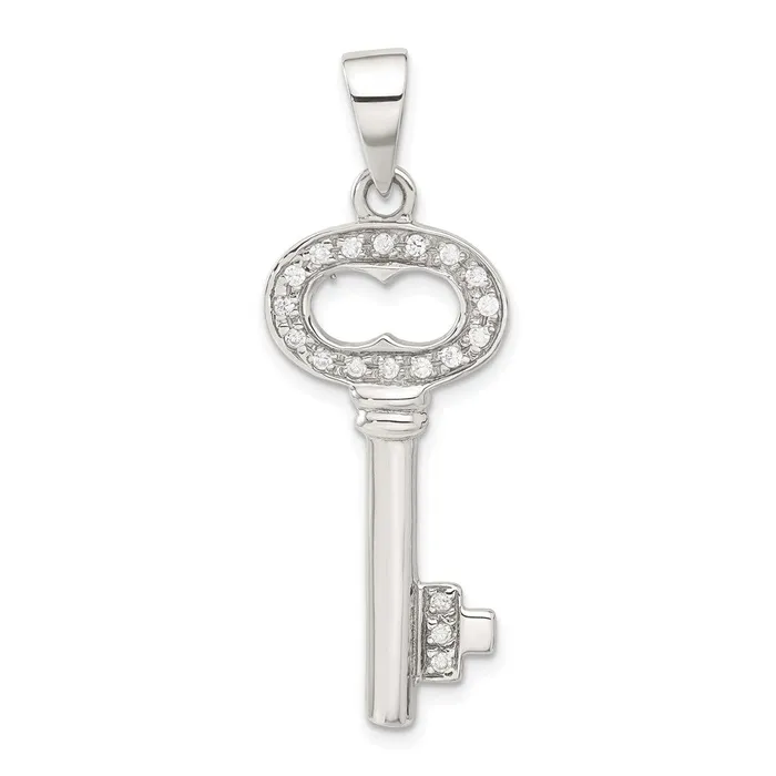 TreasureFineJewelers Necklaces Sterling Silver CZ Key Pendant