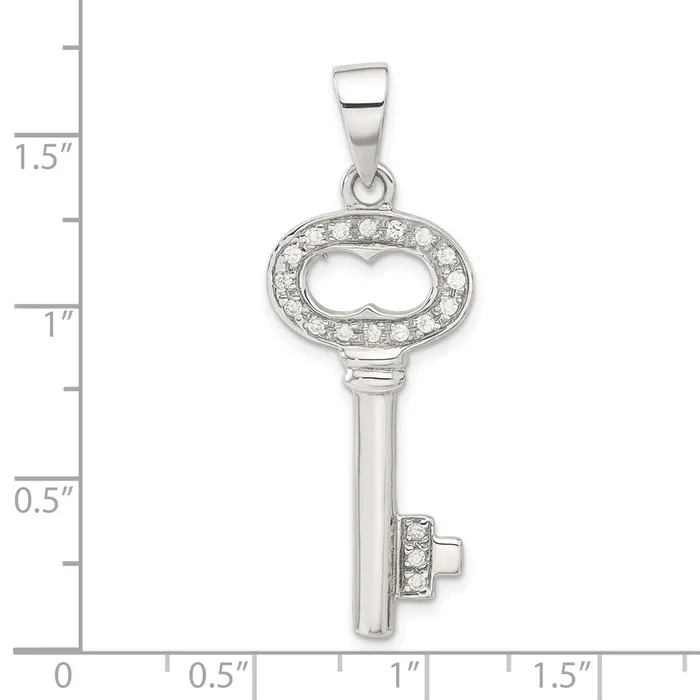 TreasureFineJewelers Necklaces Sterling Silver CZ Key Pendant