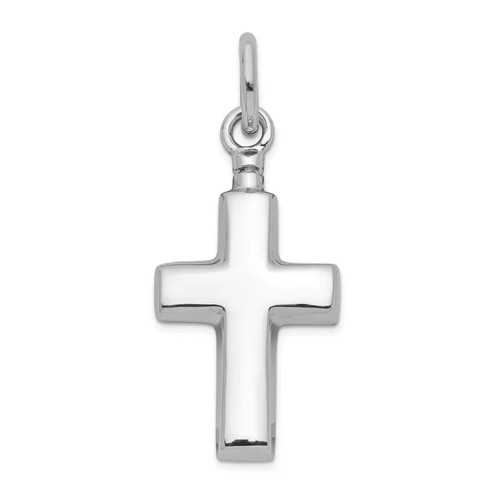TreasureFineJewelers Necklaces Sterling Silver Rhodiumplated Polished Cross Ash Holder Pendant