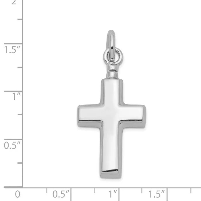TreasureFineJewelers Necklaces Sterling Silver Rhodiumplated Polished Cross Ash Holder Pendant