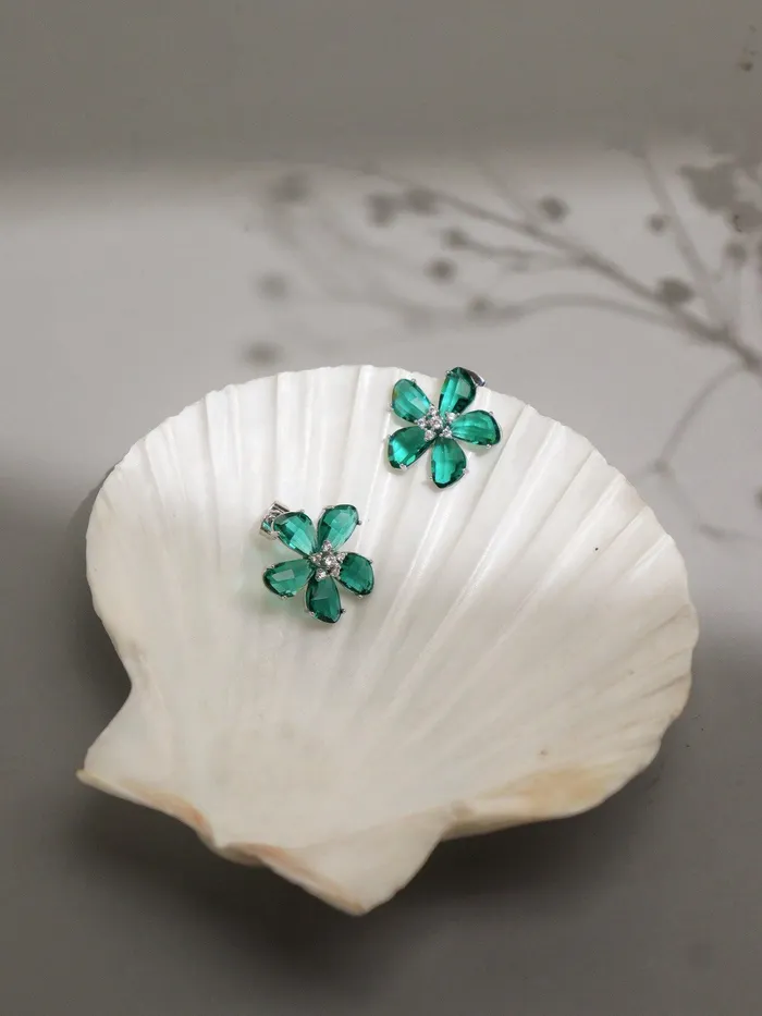 Curio Cottage Earrings Emerald Whisper Petal Stud Earrings