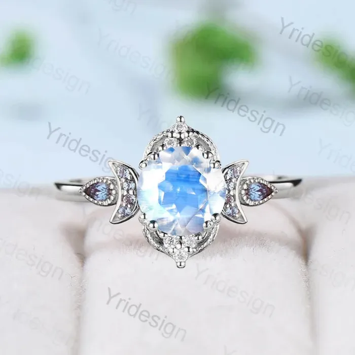 PENFINE Rings Vintage Moonstone Engagement Ring Unique Crescent Moon Color Change Wedding Ring Women Unique Art Deco Anniversary June Birthstone Ring Ring PENFINE Rings Vintage Moonstone Engagement Ring Unique Crescent Moon Color Change Wedding Ring Women Unique Art Deco Anniversary June Birthstone Ring Ring