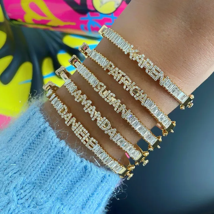Alev Collection Necklaces Personalized Baguette Sliding Bangle