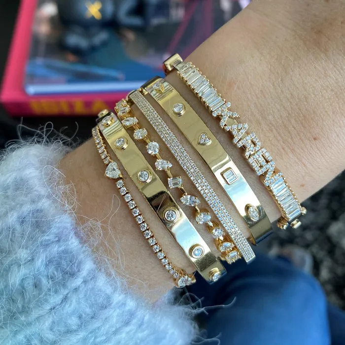 Alev Collection Necklaces Personalized Baguette Sliding Bangle