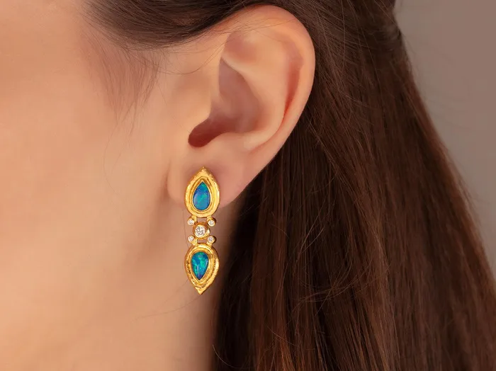 Earrings GG GOLD OOAK GURHAN Muse Gold Opal Single Drop Earrings 8x5mm Teardrop set in Wide Frame