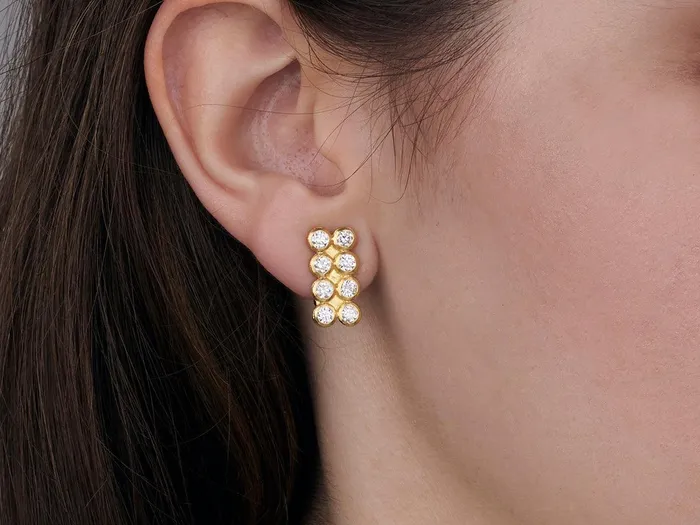 Earrings GG GOLD TRAD GURHAN Pointelle Gold Diamond Stud Earrings Rectangle Grid