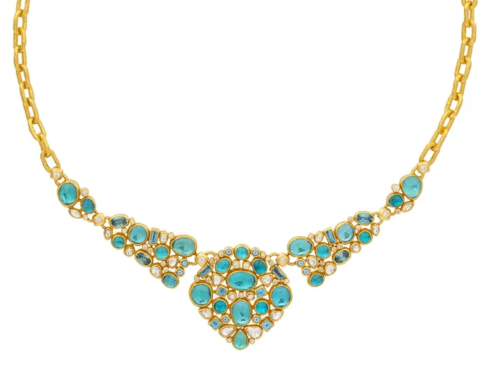 GG GOLD OOAK GURHAN Pointelle Gold Mixed Stone Bib Short Necklace Mixed Shaped Cluster Elements Necklaces GG GOLD OOAK GURHAN Pointelle Gold Mixed Stone Bib Short Necklace Mixed Shaped Cluster Elements Necklaces