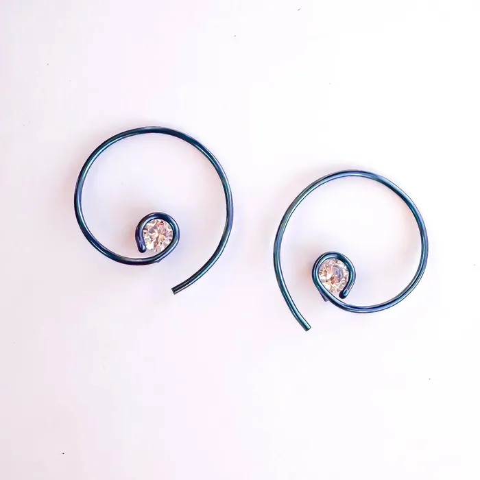 Teal Mini CZ Spiral Hoop Earrings Niobium Hoops By Hand Earrings