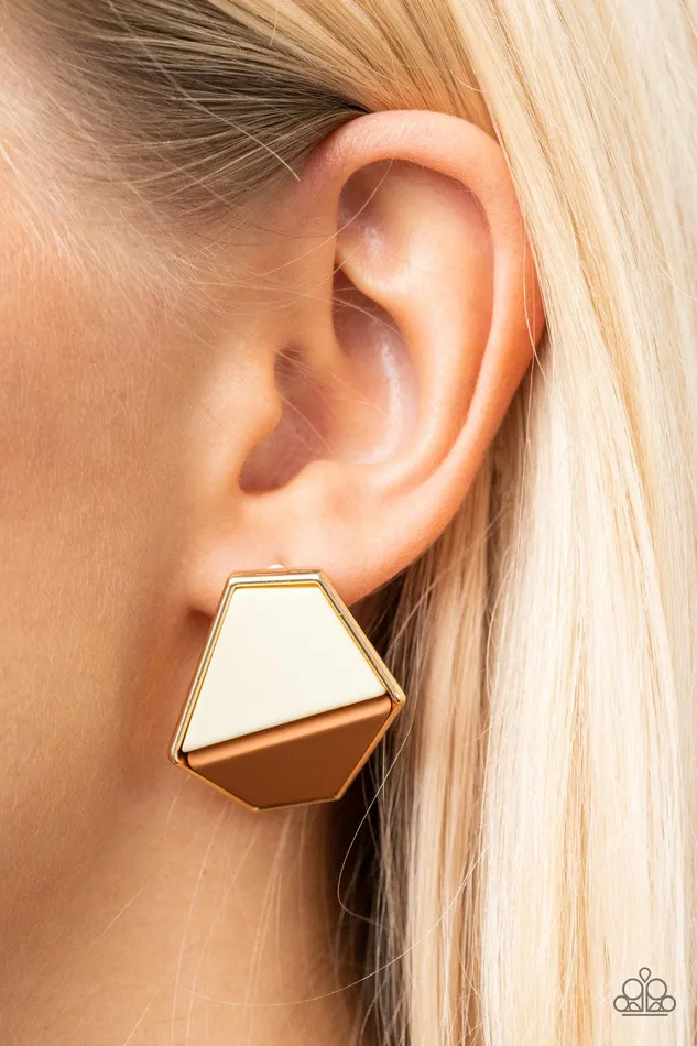 Generically Geometric Brown Earrings Jewelry by Bretta Paparazzi Accessories Earrings