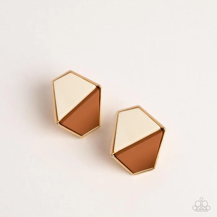 Generically Geometric Brown Earrings Jewelry by Bretta Paparazzi Accessories Earrings
