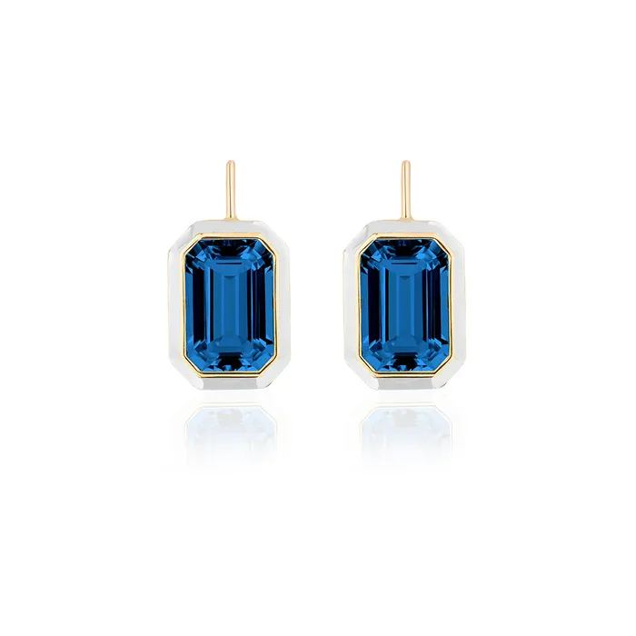 Goshwara Earrings Goshwara Queen London Blue Topaz Enamel Gold Earrings