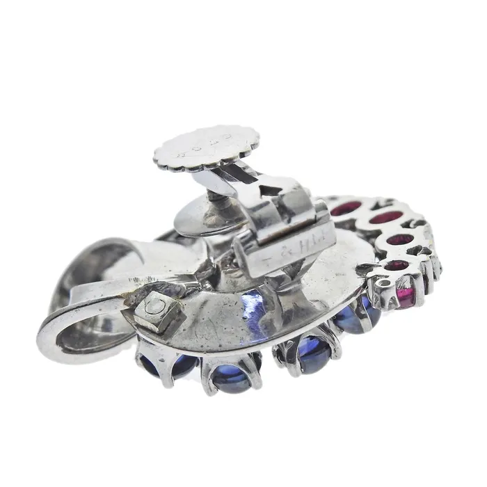 Mauboussin Earrings Trabert Hoeffer Mauboussin Retro Gold Ruby Diamond Sapphire Earrings
