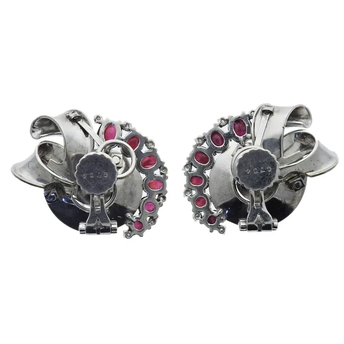 Mauboussin Earrings Trabert Hoeffer Mauboussin Retro Gold Ruby Diamond Sapphire Earrings